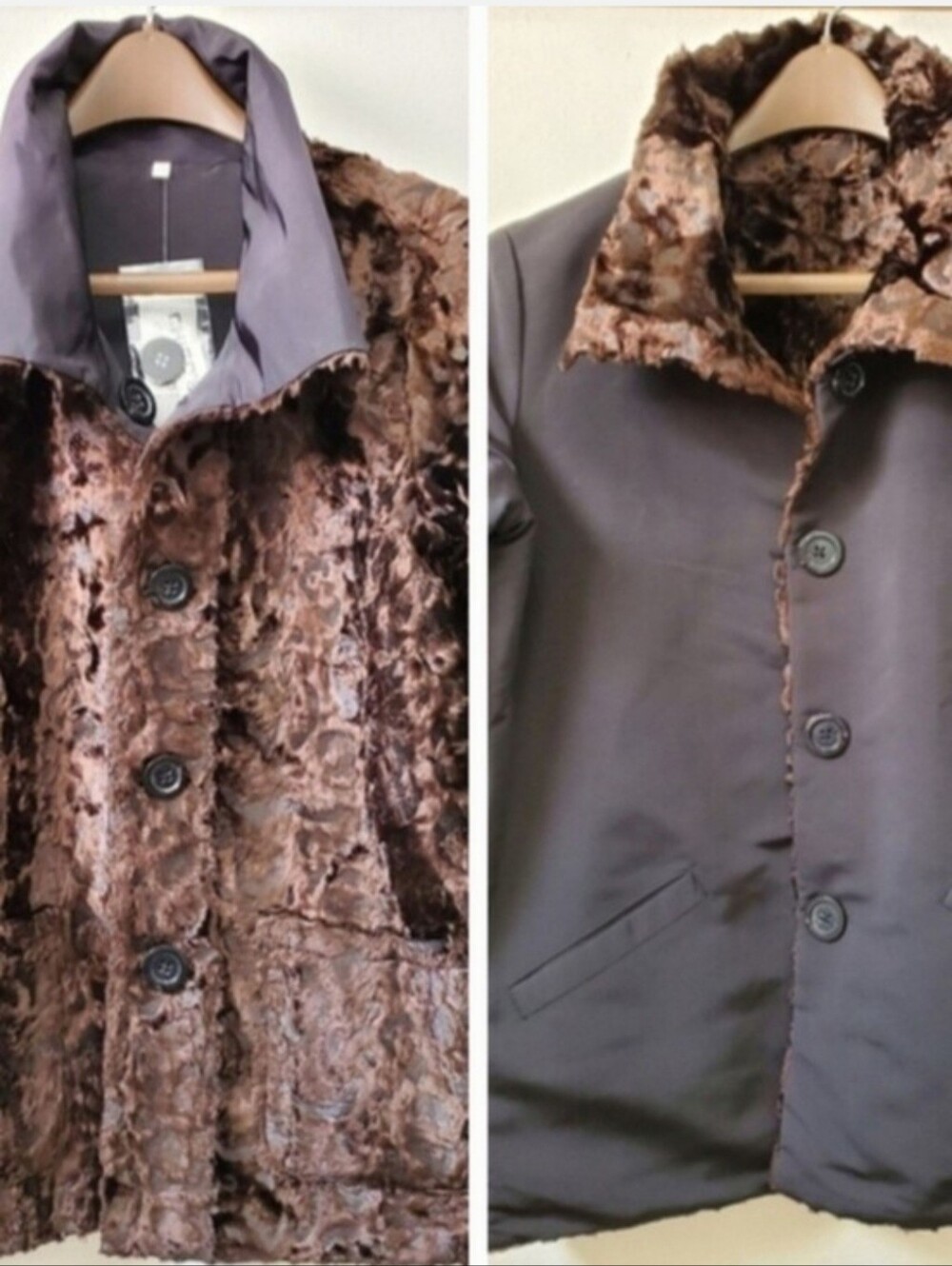 Chico's Reversible Faux Fur Pea Coat in Brown